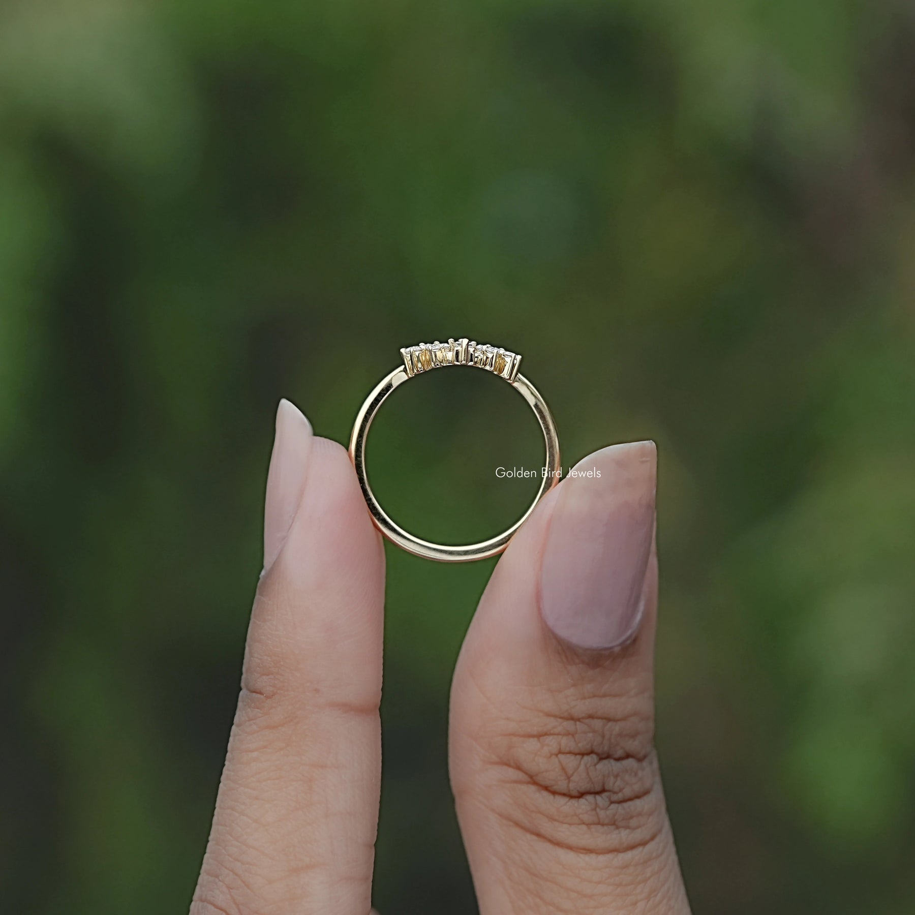 In Finger view of Round Moissanite Solitaire chevron Ring
