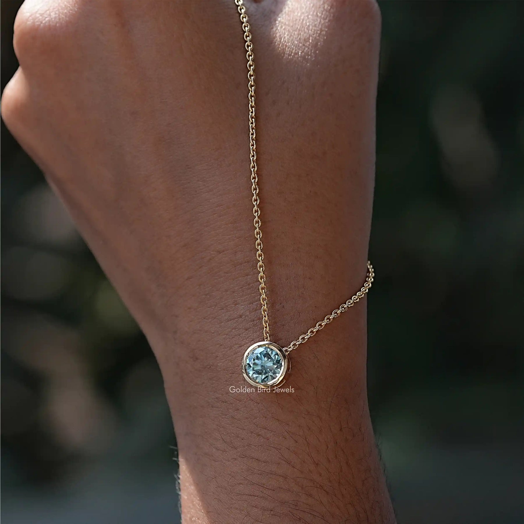 Full view of moissanite pendant in unique shape