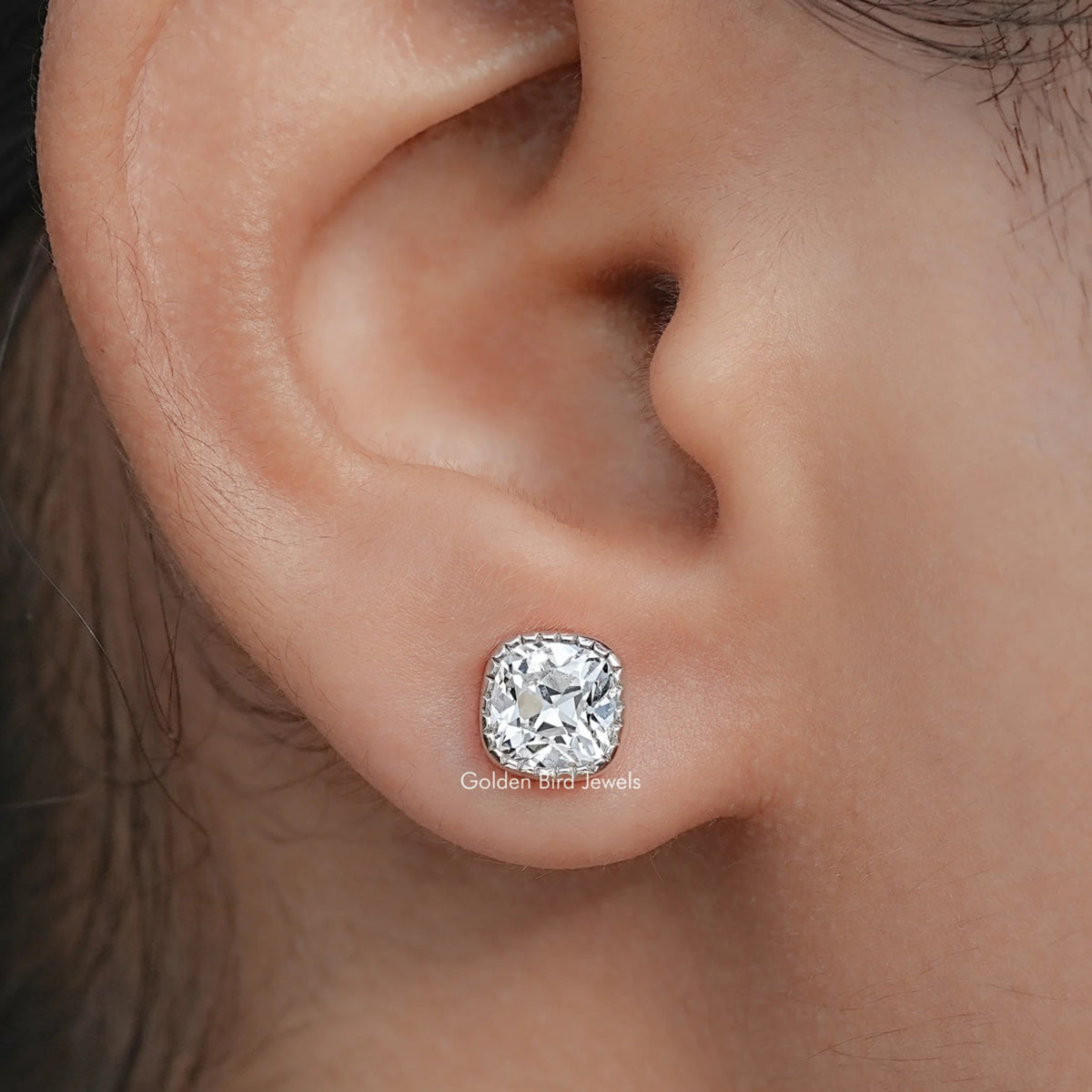 Square Old Mine Cushion Lab Diamond Milgrain Studs