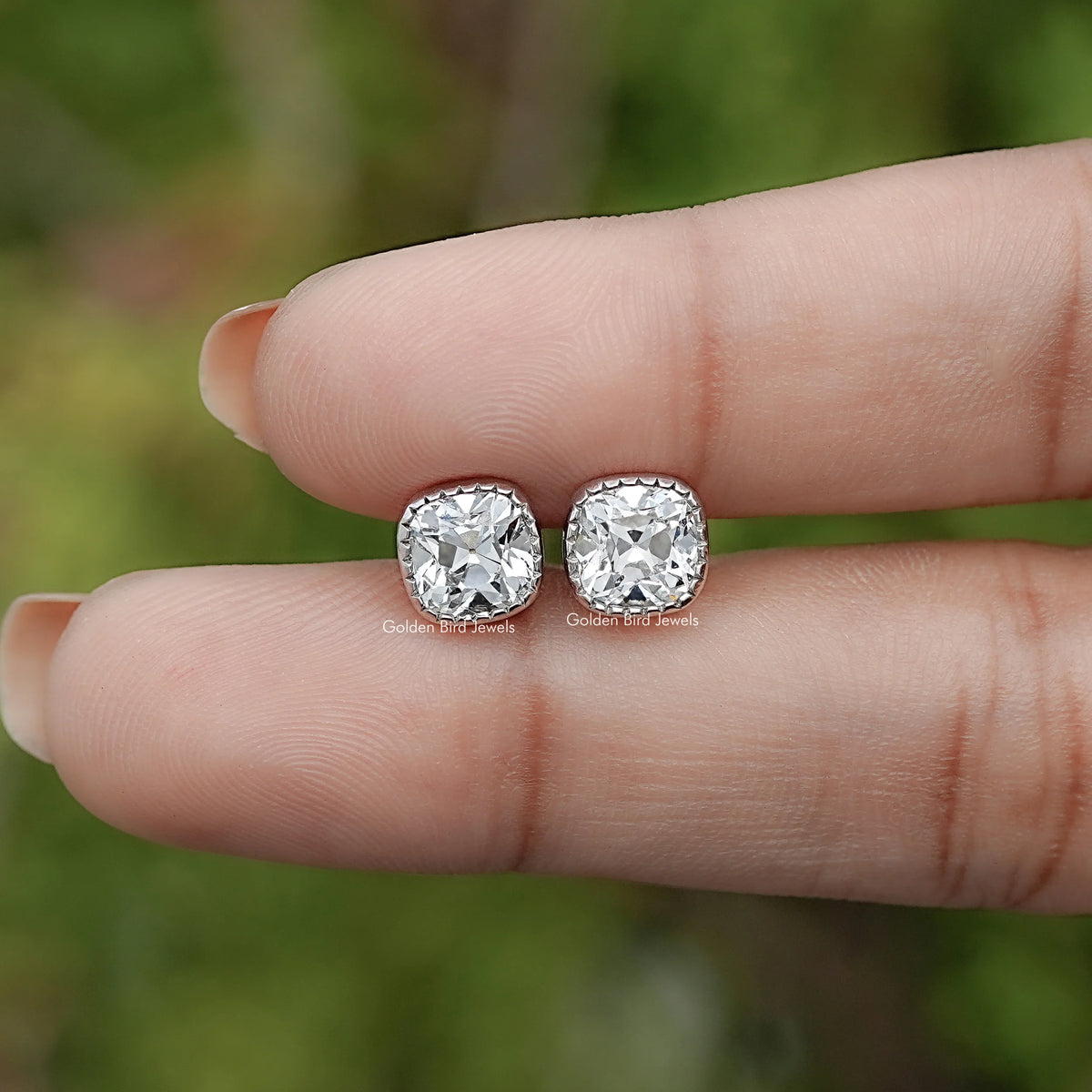 Square Old Mine Cushion Lab Diamond Milgrain Studs