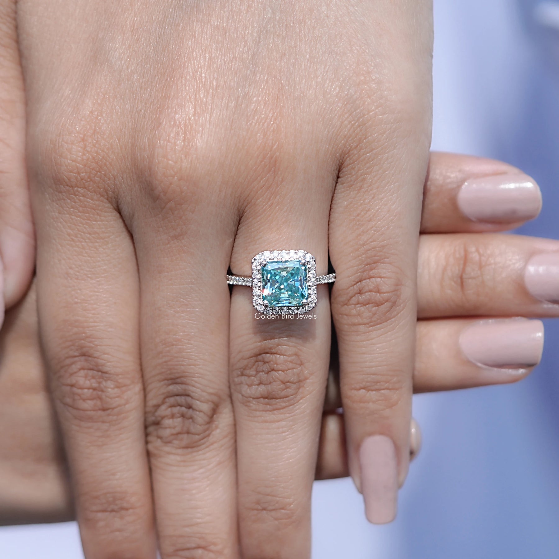 View of Round Cut Solitaire Engagement Ring in prongs setting