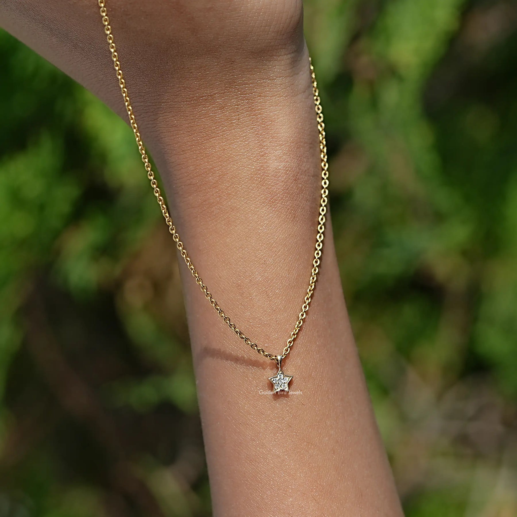 View of Round Cut Lab Diamond Pave Set Pendantā In Women's hand's
