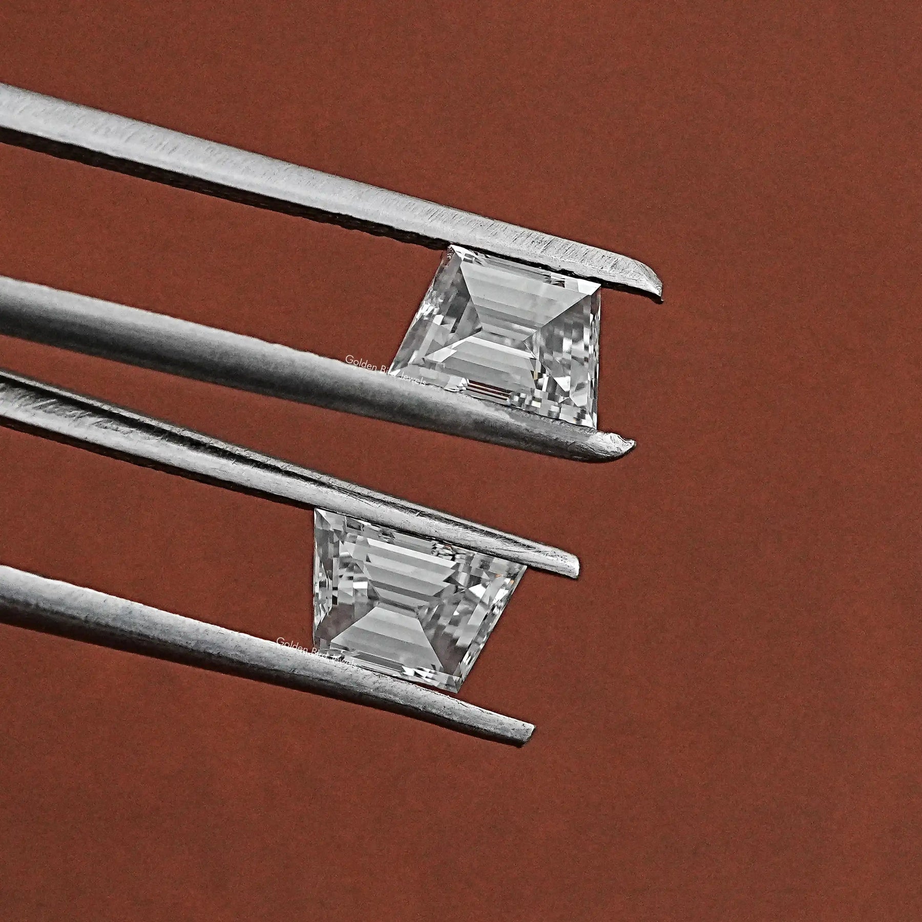 Front View Of Matching Pair Trapezoid Lab Grown Diamond