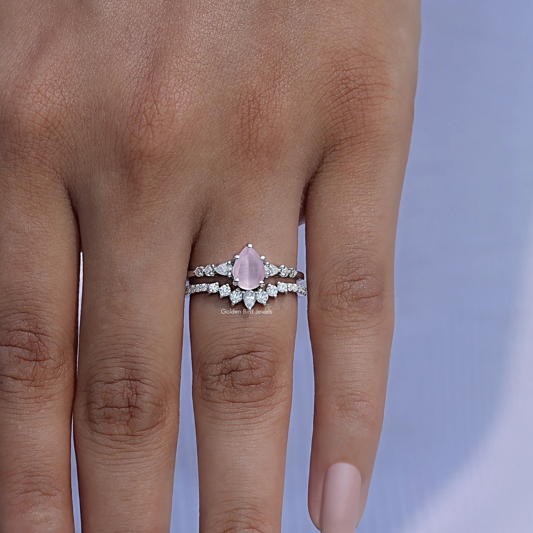 Front View of Pear Cut Bridal Ring Set In White Gold