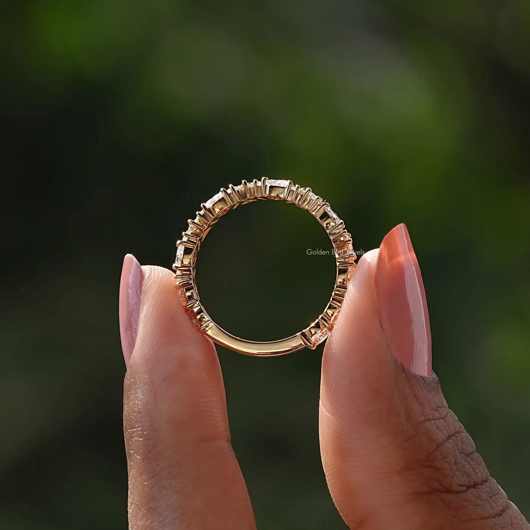 Back View of Trillion And Baguette Diamond Band