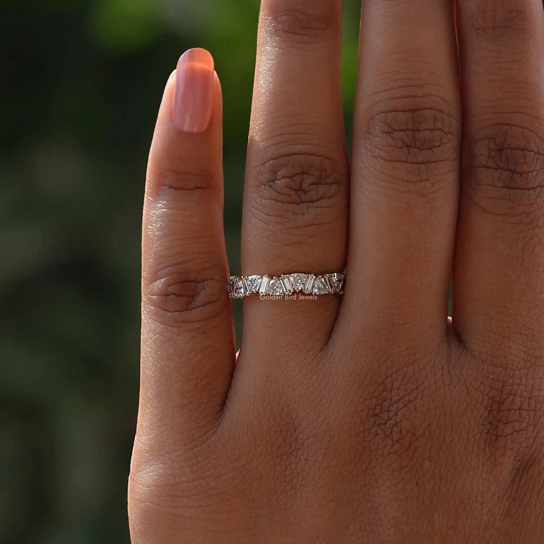 Front View of Trillion and Baguette Cut Eternity Ring