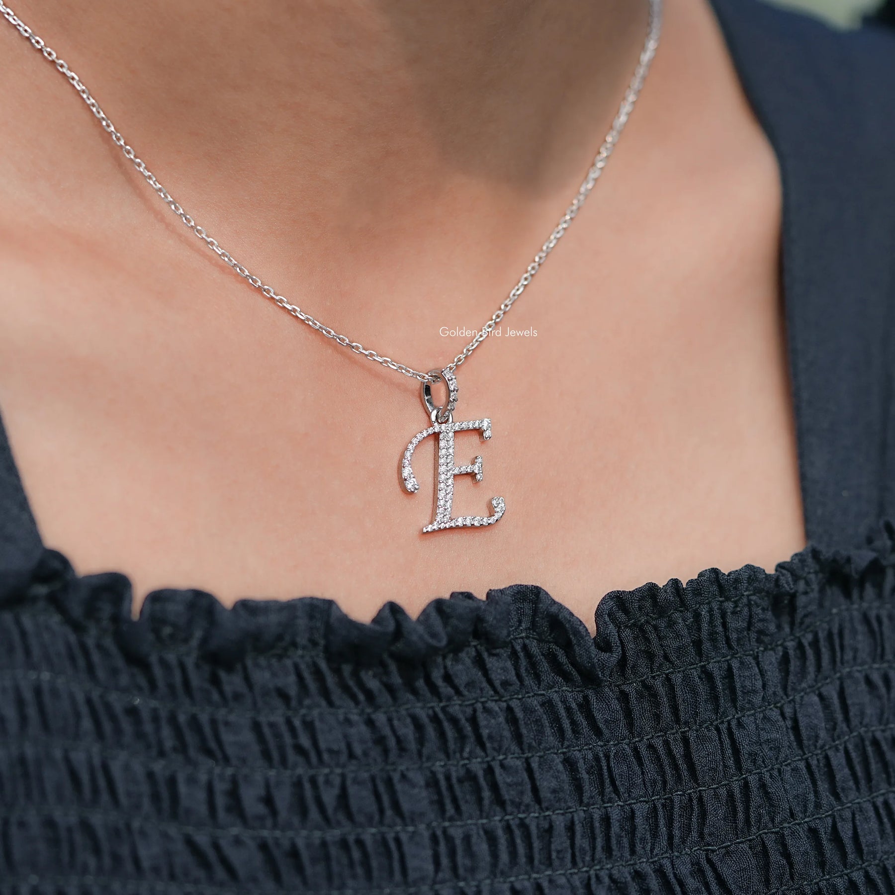 Detailed View Of E Letter Pendant Solitaire Pendant