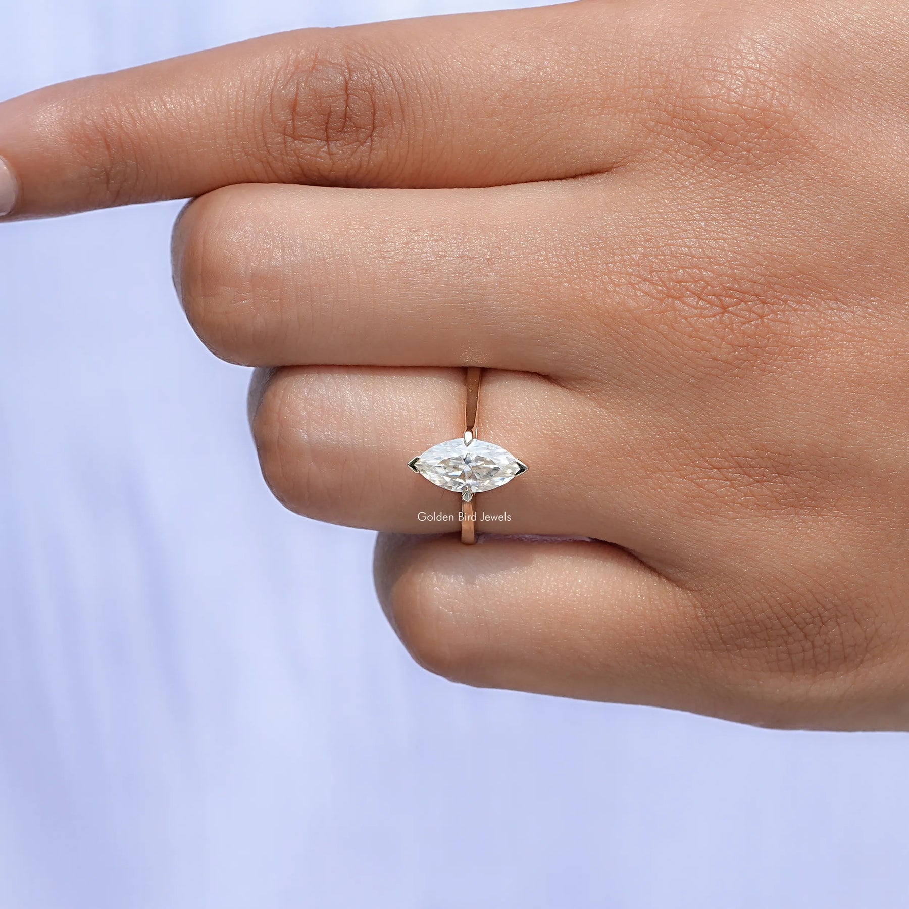 Off White Marquise Moissanite Solitaire Ring