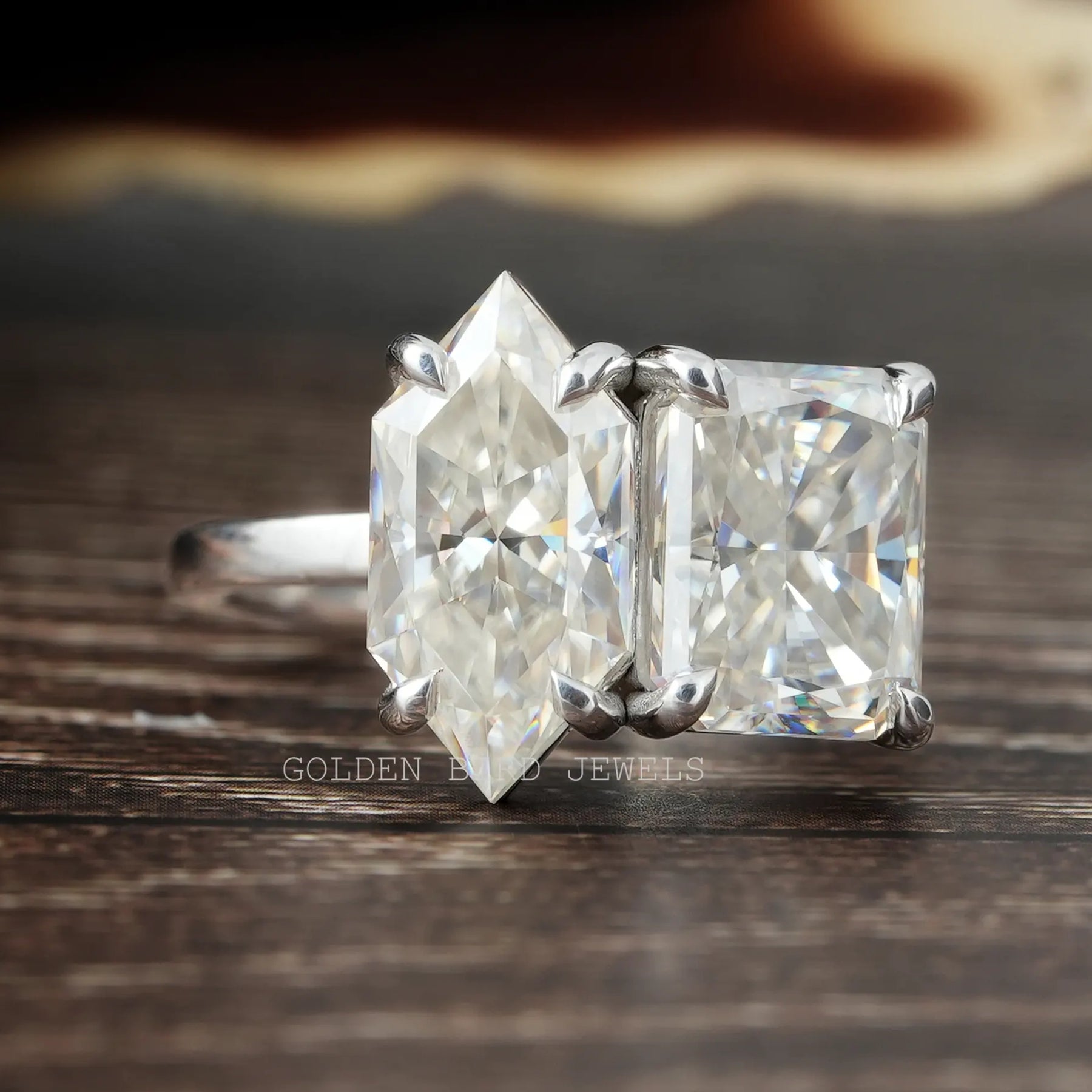 Dutch Marquise and Radiant Cut Moissanite Toi Et Moi Ring
