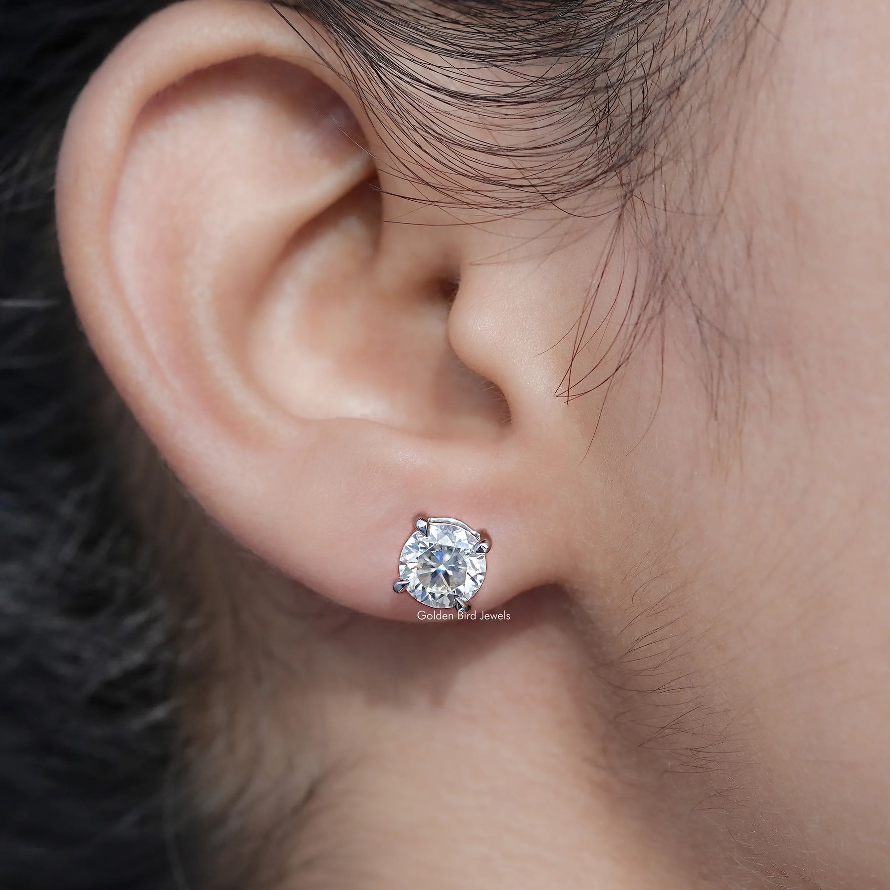 Front view of Round Shaped Moissanite Stud Earrings