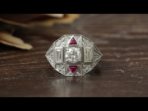 YouTube Video Of Round And Baguette Moissanite Art Deco Ring