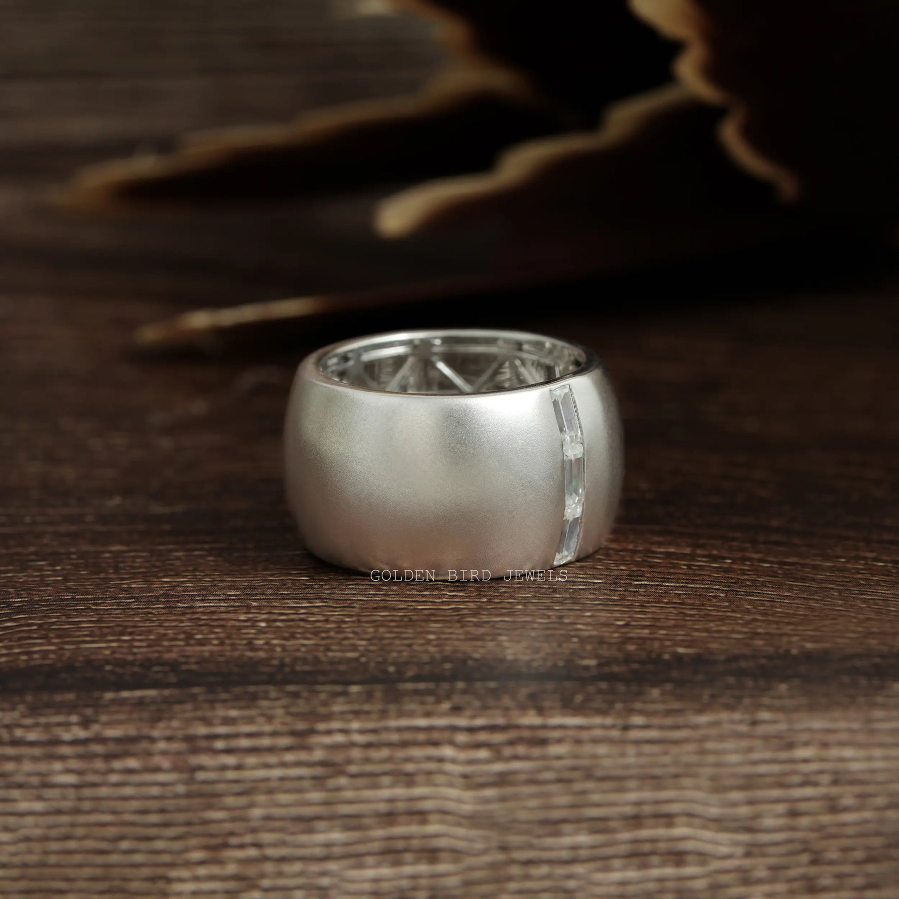 Right side view of colorless Baguette Cut Moissanite Men's Wide Band