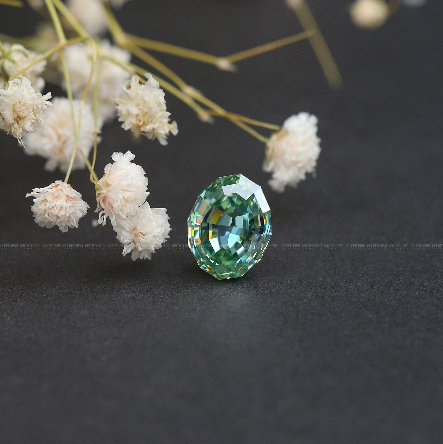 Front View Of Blue Step Cut Oval Loose Moissanite