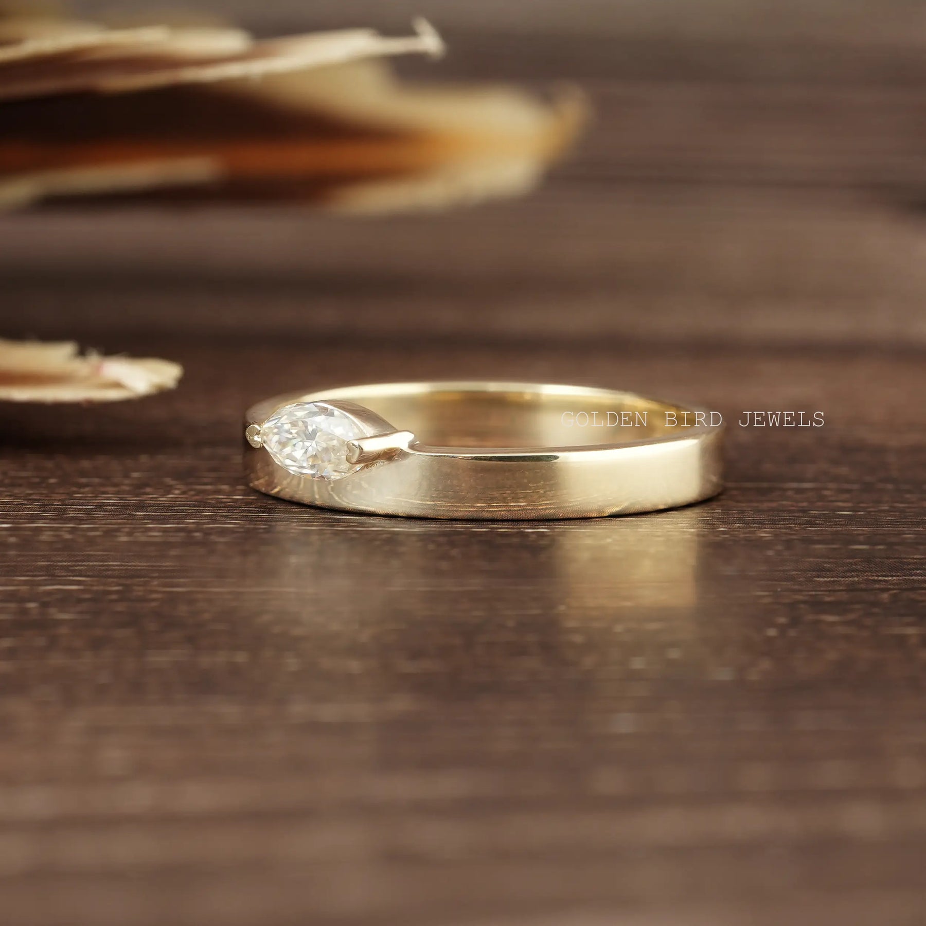 View of Marquise Cut Moissanite Ring In 14K Yellow Gold