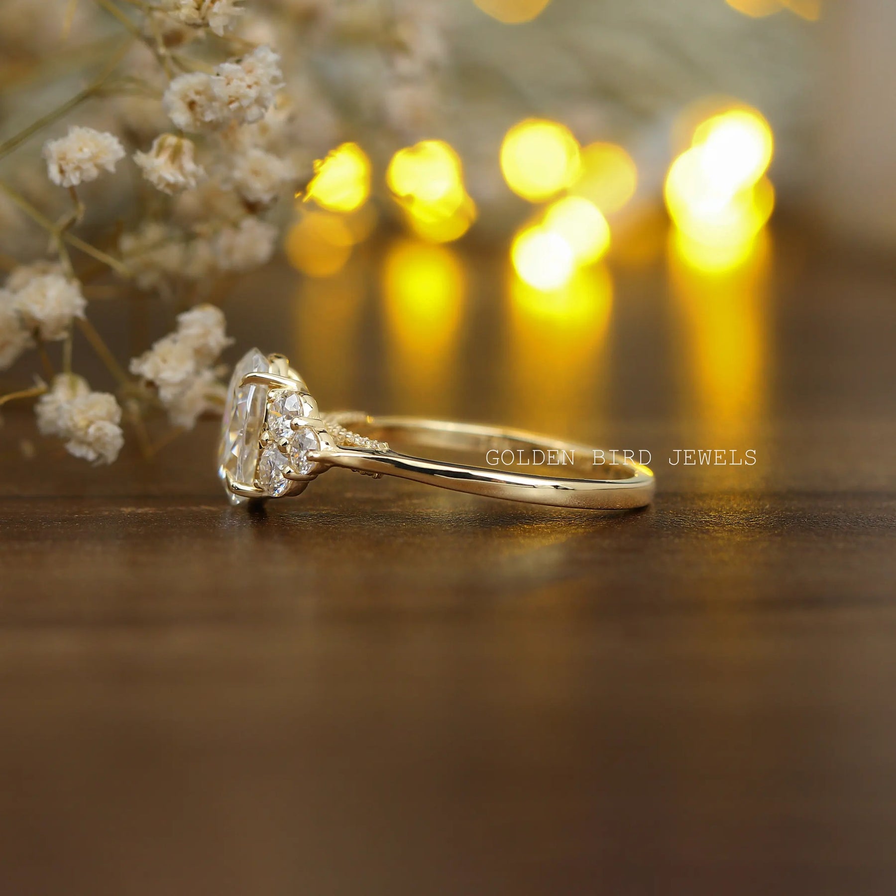 Side view of moissanite  Weeding ring in secure setting