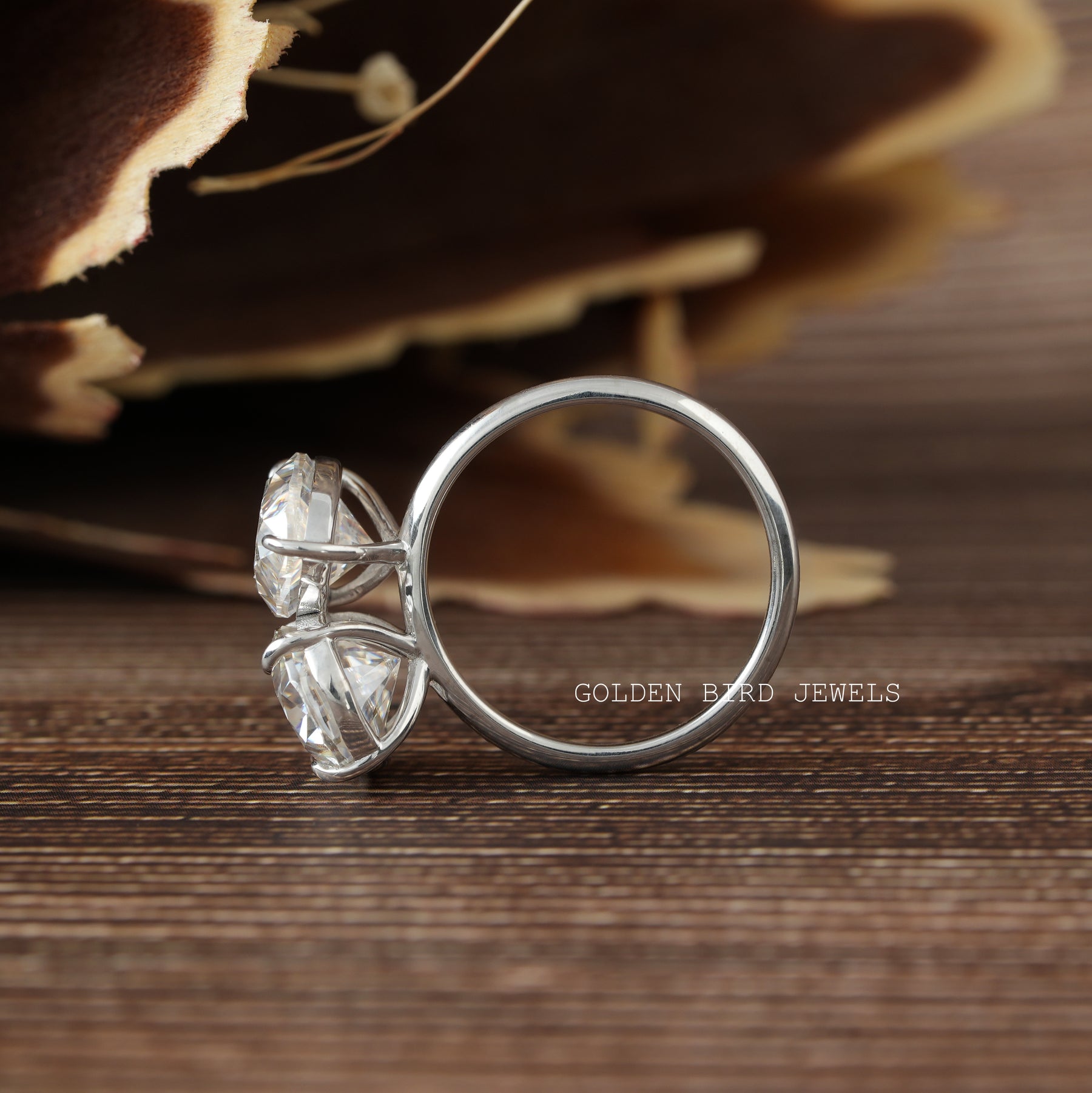 Back View of Toi Et Moi Pear And Oval Cut Moissanite Ring In White Gold