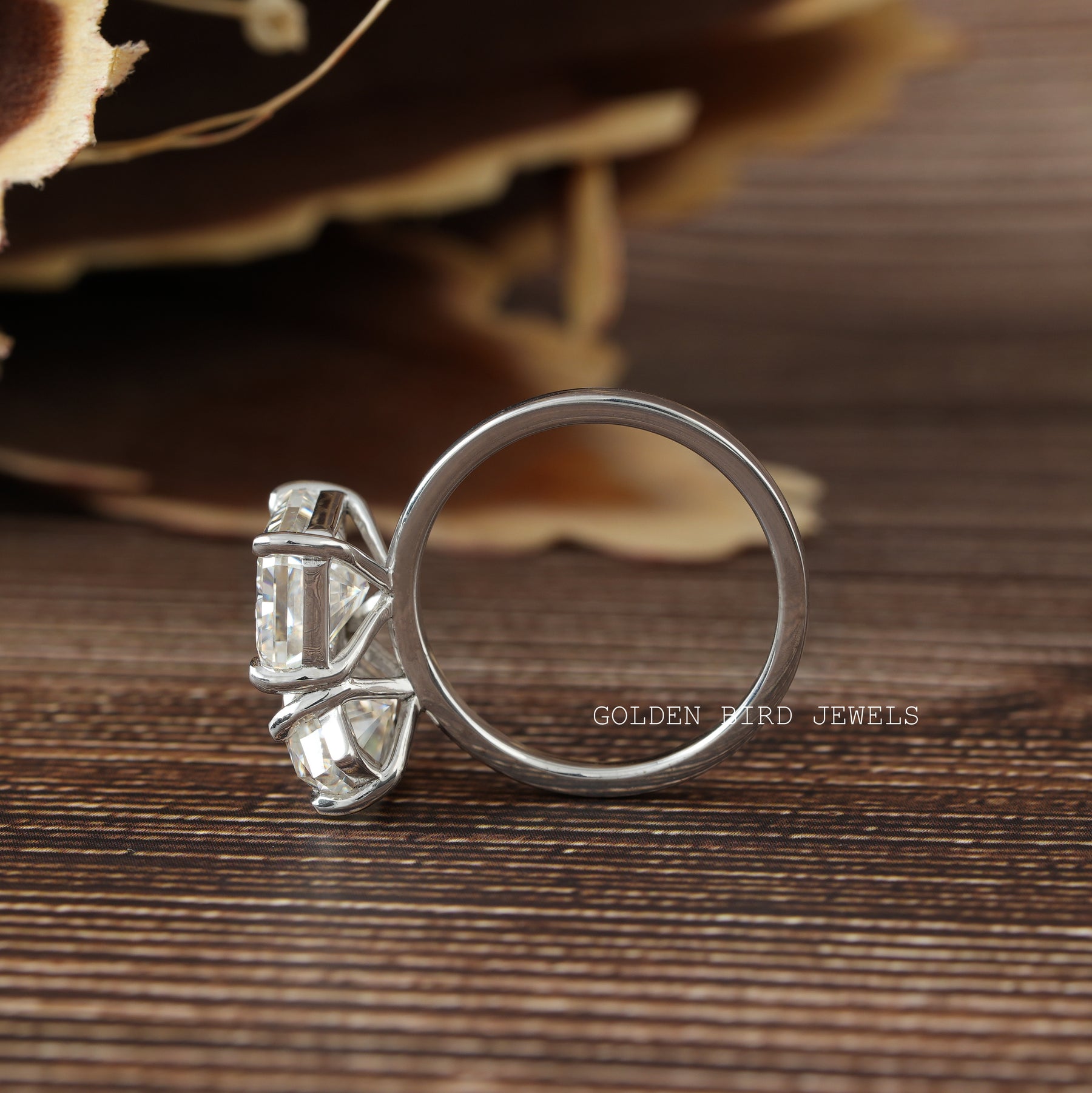 Back View of Toi Moi Marquise & Radiant Cut Moissanite Ring In White Gold