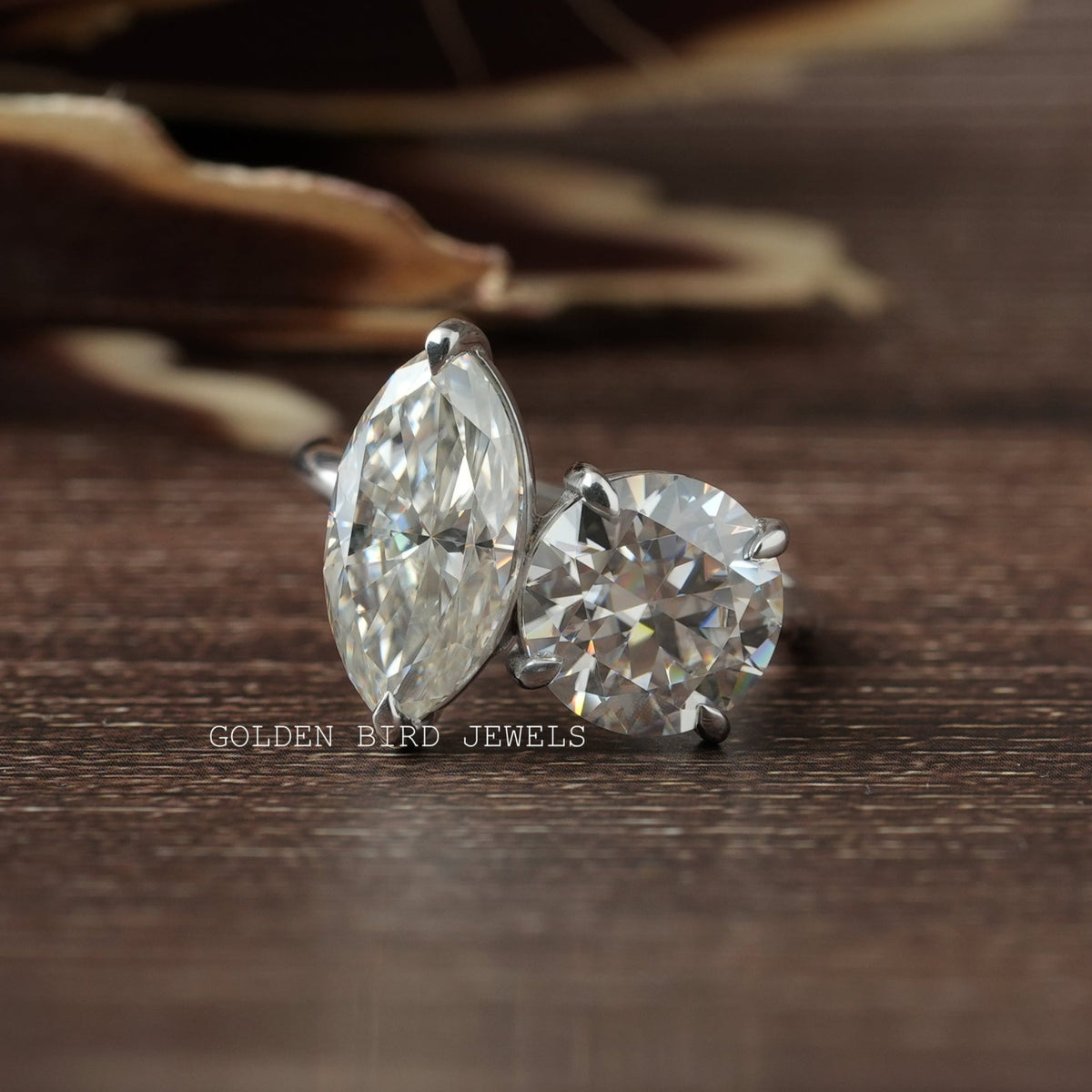 View of Marquise And Round Cut Moissanite Ring In White Gold
