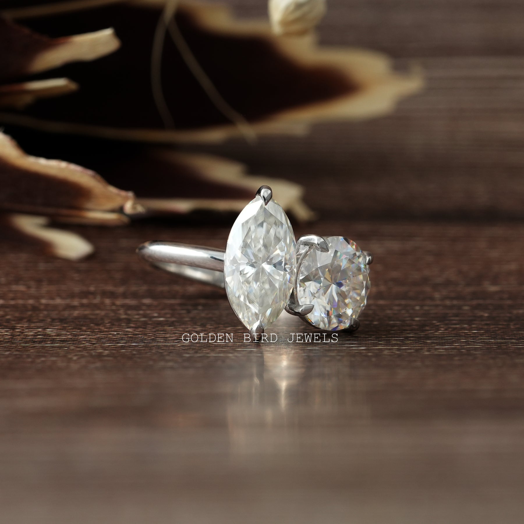 Round And Marquise Moissanite Toi Moi Ring In White Gold