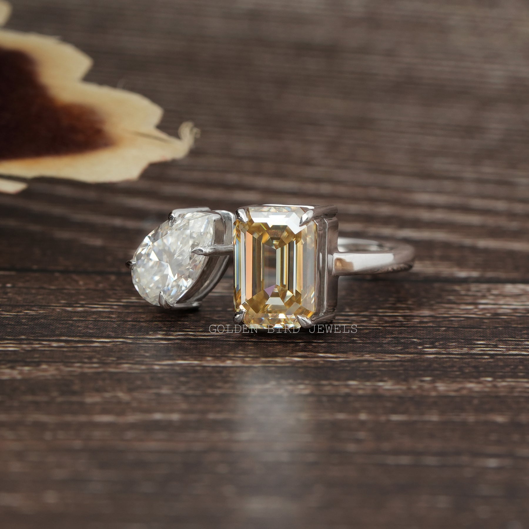 View of Emerald Cut Toi Et Moi Moissanite Ring In White Gold