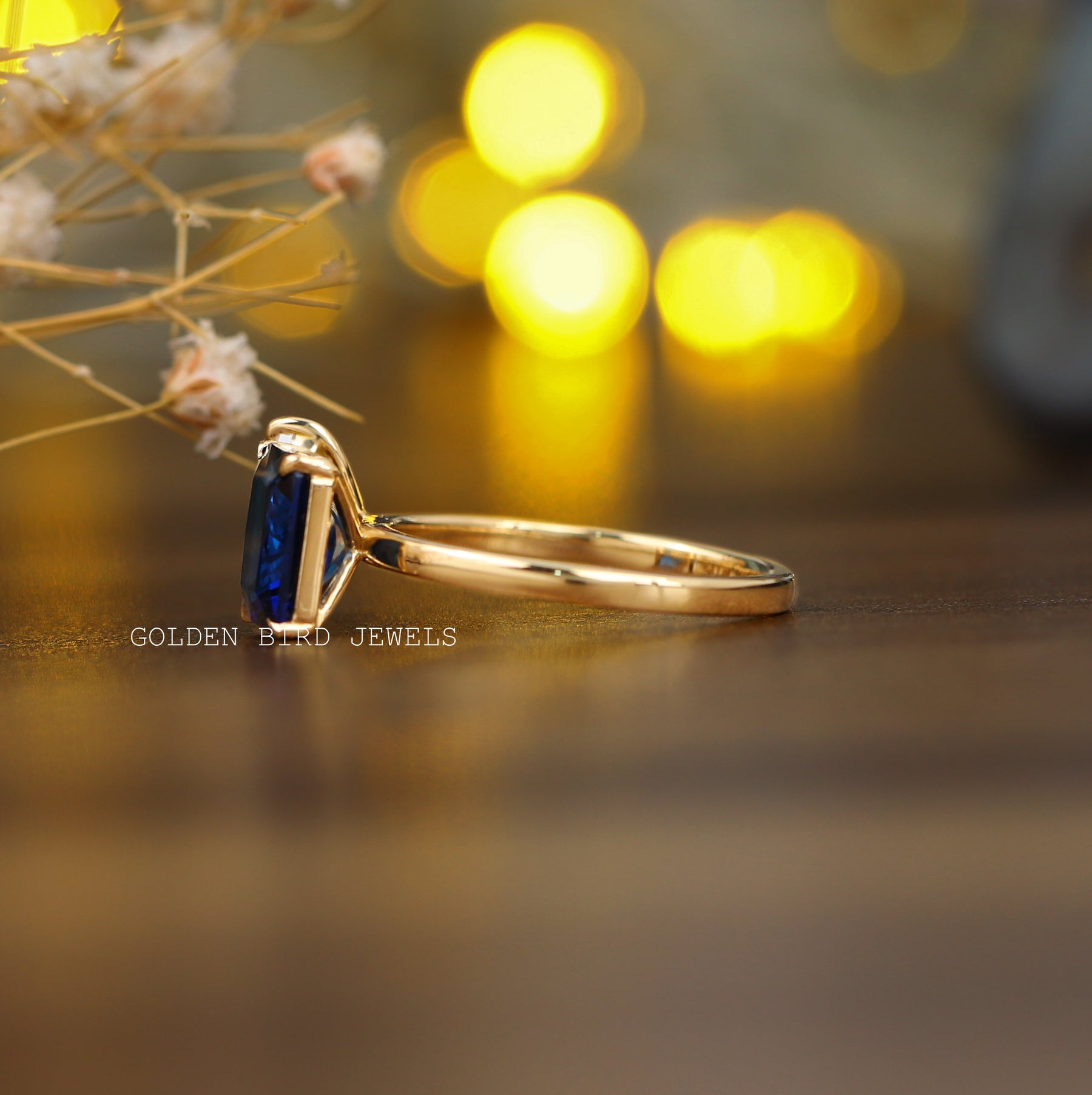 Detailed View of Emerald & Pear Cut Toi Et Moi Engagement Ring In Yellow Gold