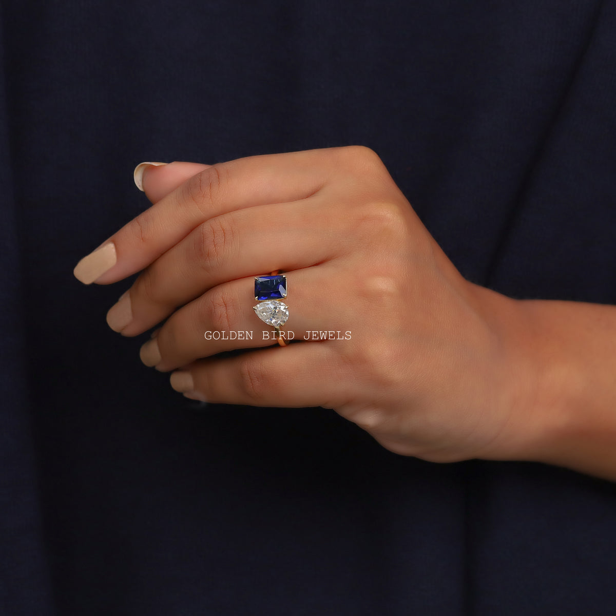 View of Toi Et Moi Moissanite Engagement Ring In Yellow Gold