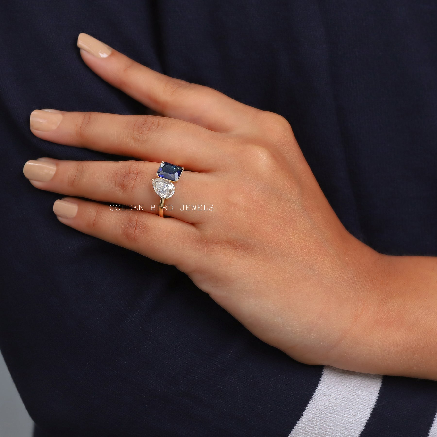 View of Pear Cut Toi Et Moi Engagement Ring In Yellow Gold