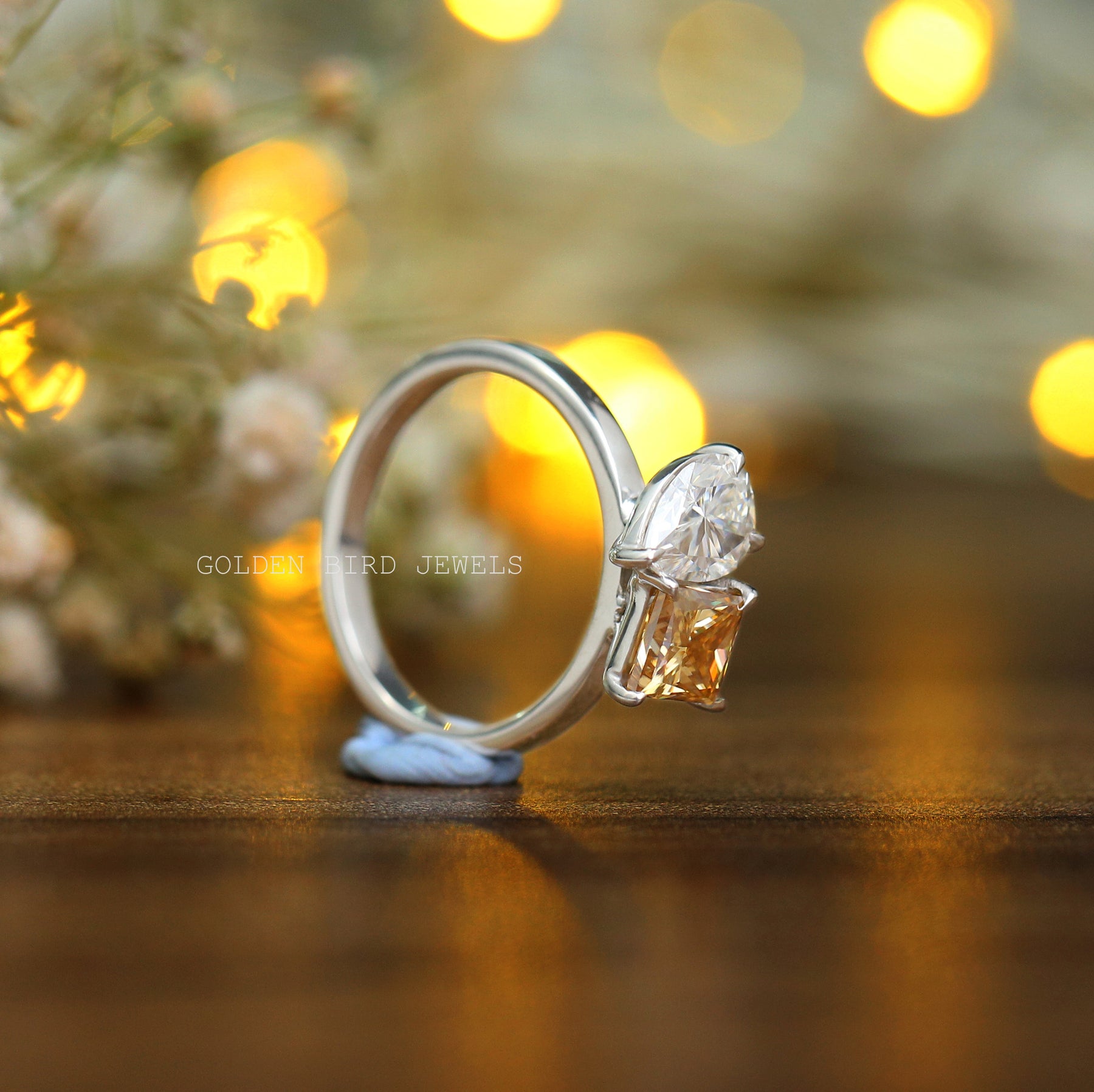 A moissanite wedding ring set  featuring in multi-shape pattern