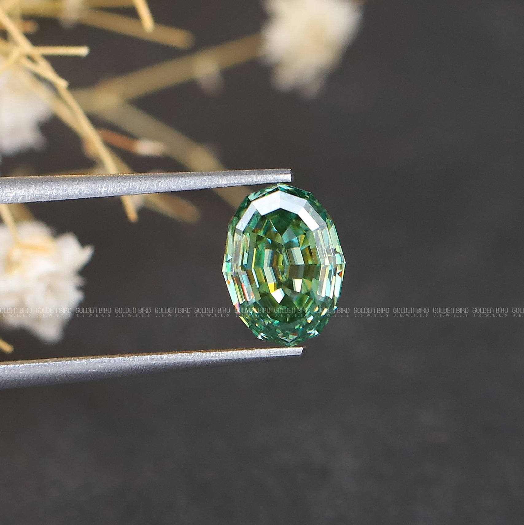 Blue Green Oval Cut Loose Moissanite