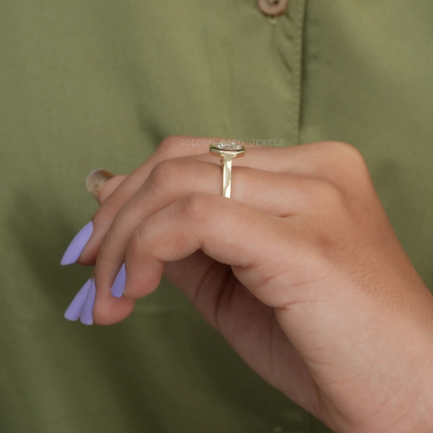 View of Octagon Cut Moissanite Solitaire Engagement Ring In Finger