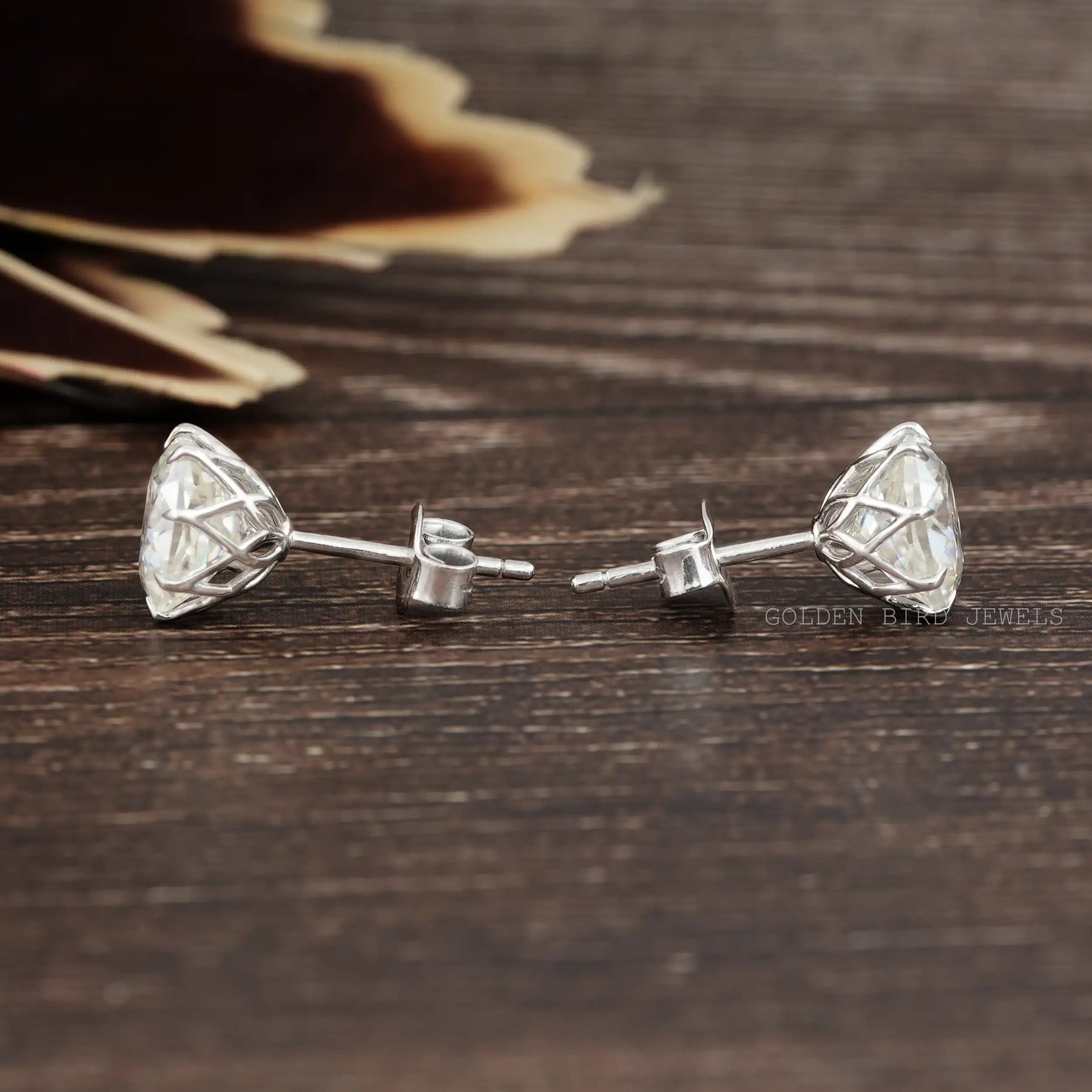 Moissanite stud earrings in push back setting