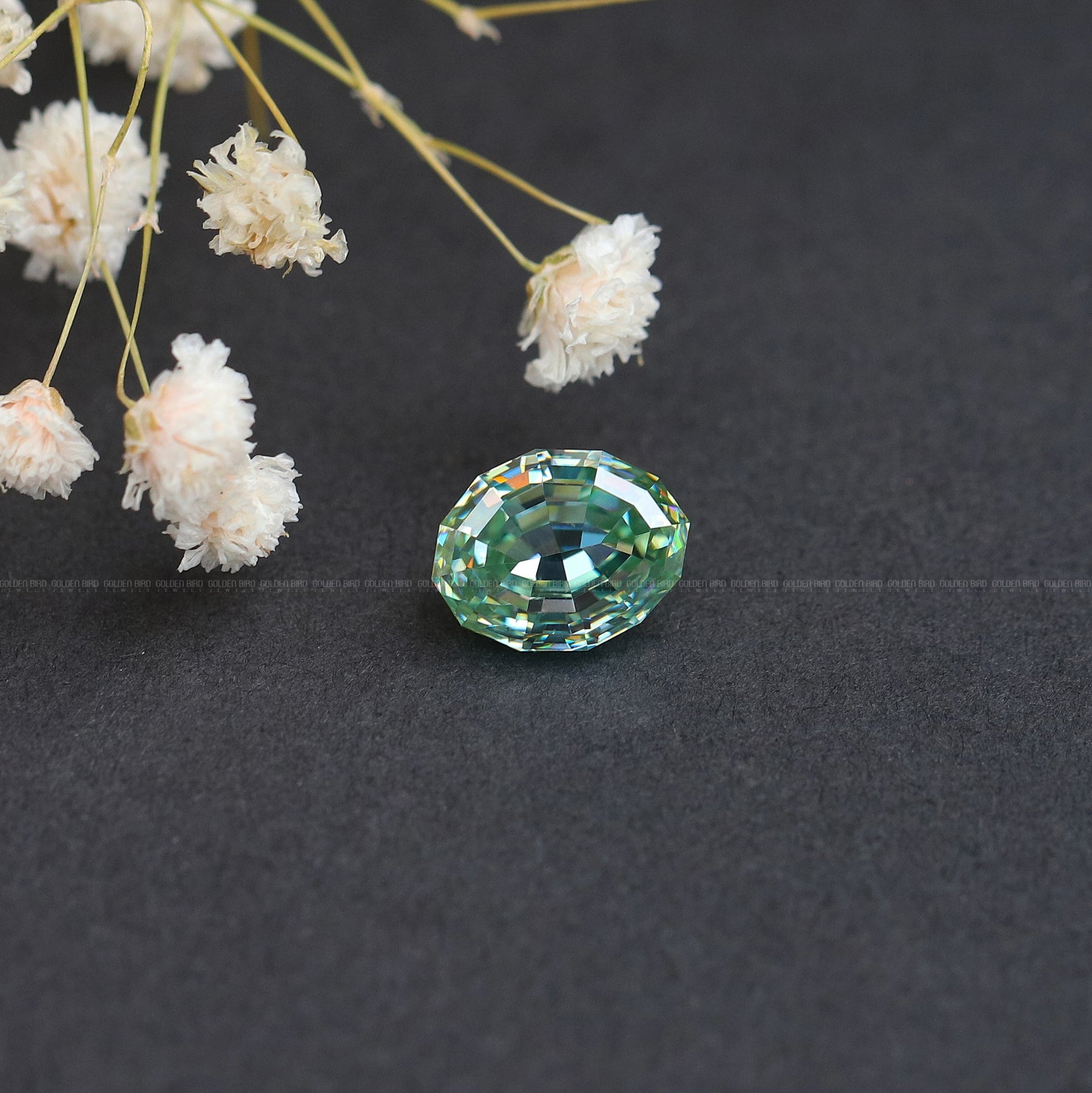 Front View Of Blue Oval Cut Loose Moissanite