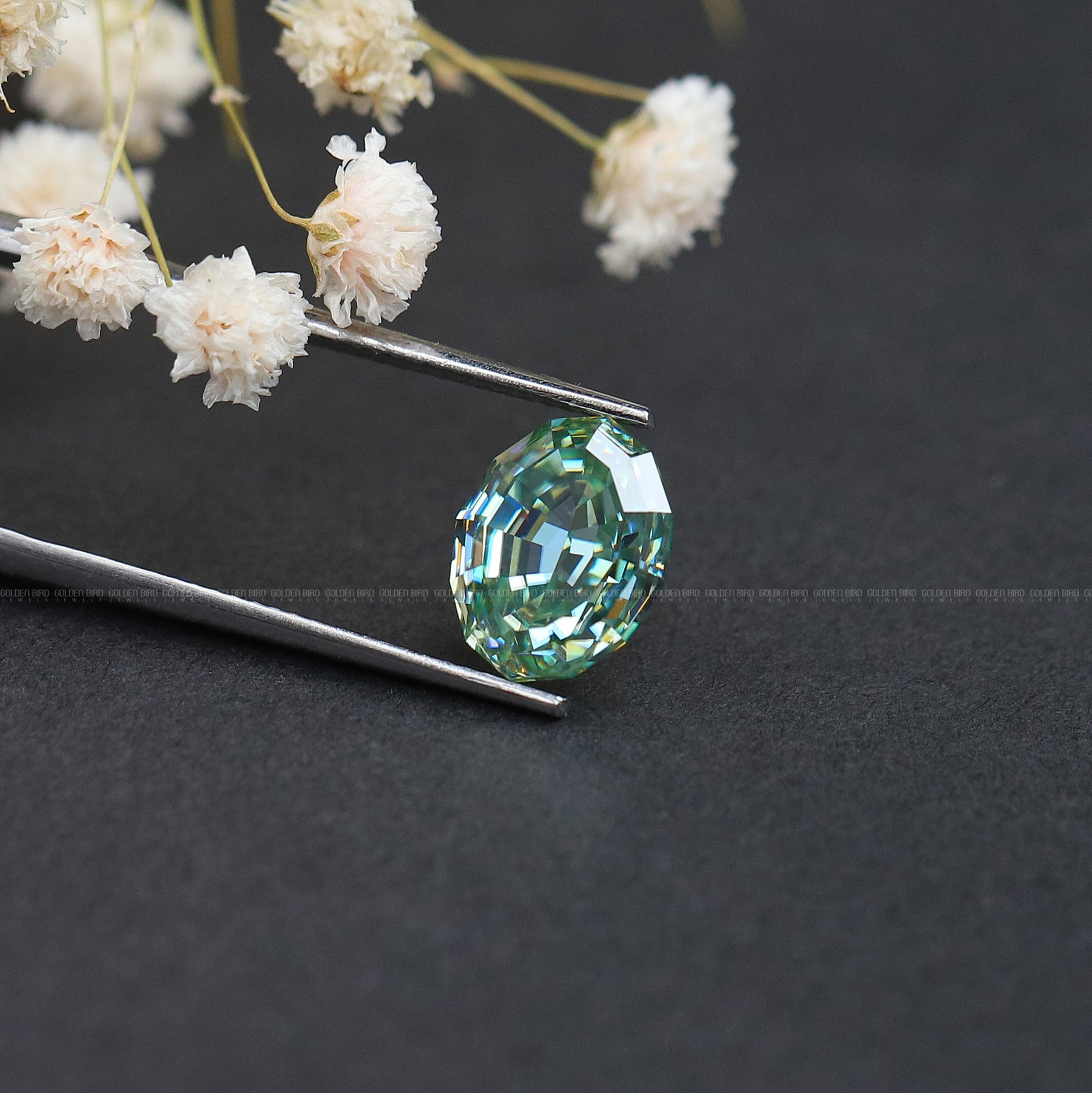 Blue Green Oval Shaped Loose Moissanite Stone