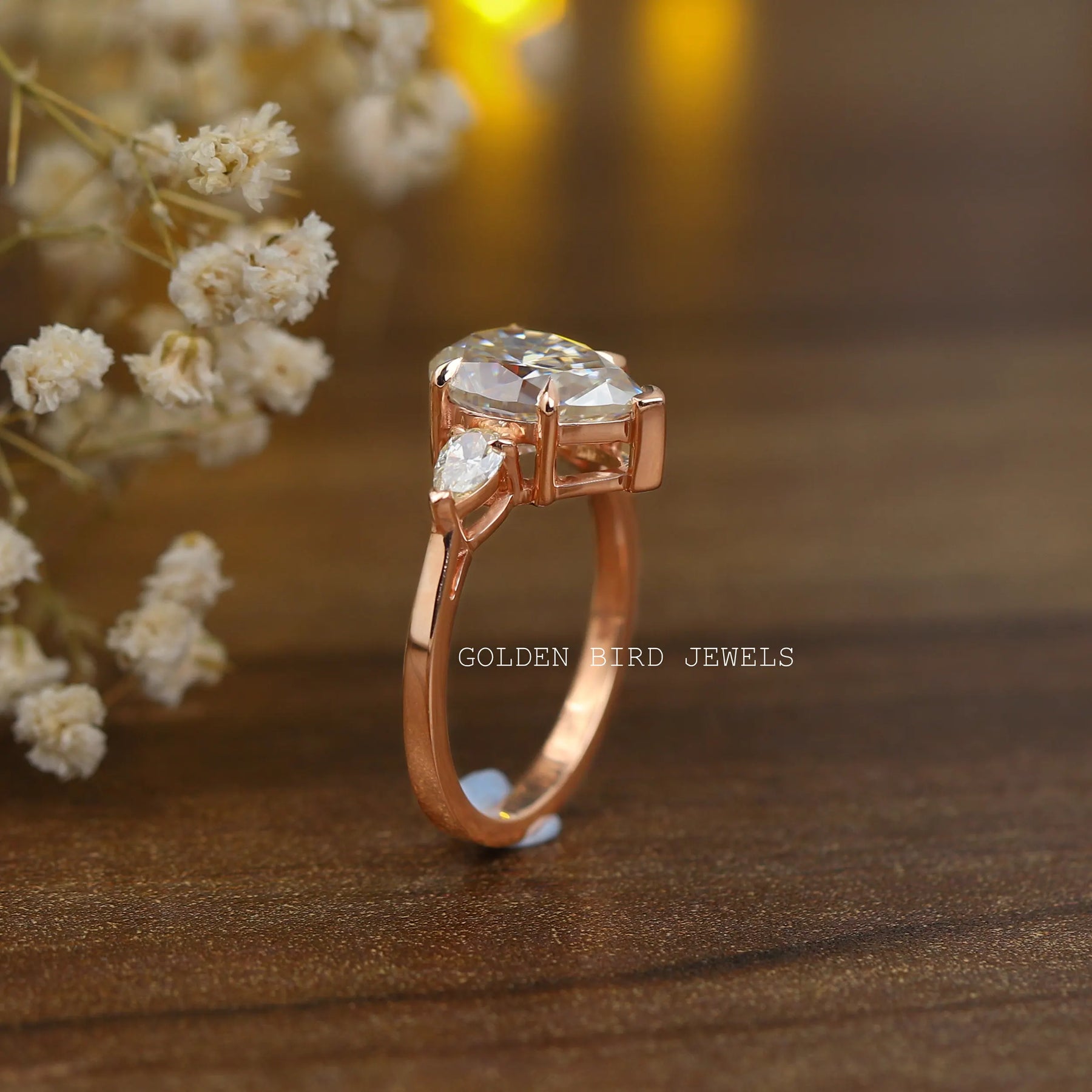 Halo Pear moissanite rose gold anniversary ring for women's wear