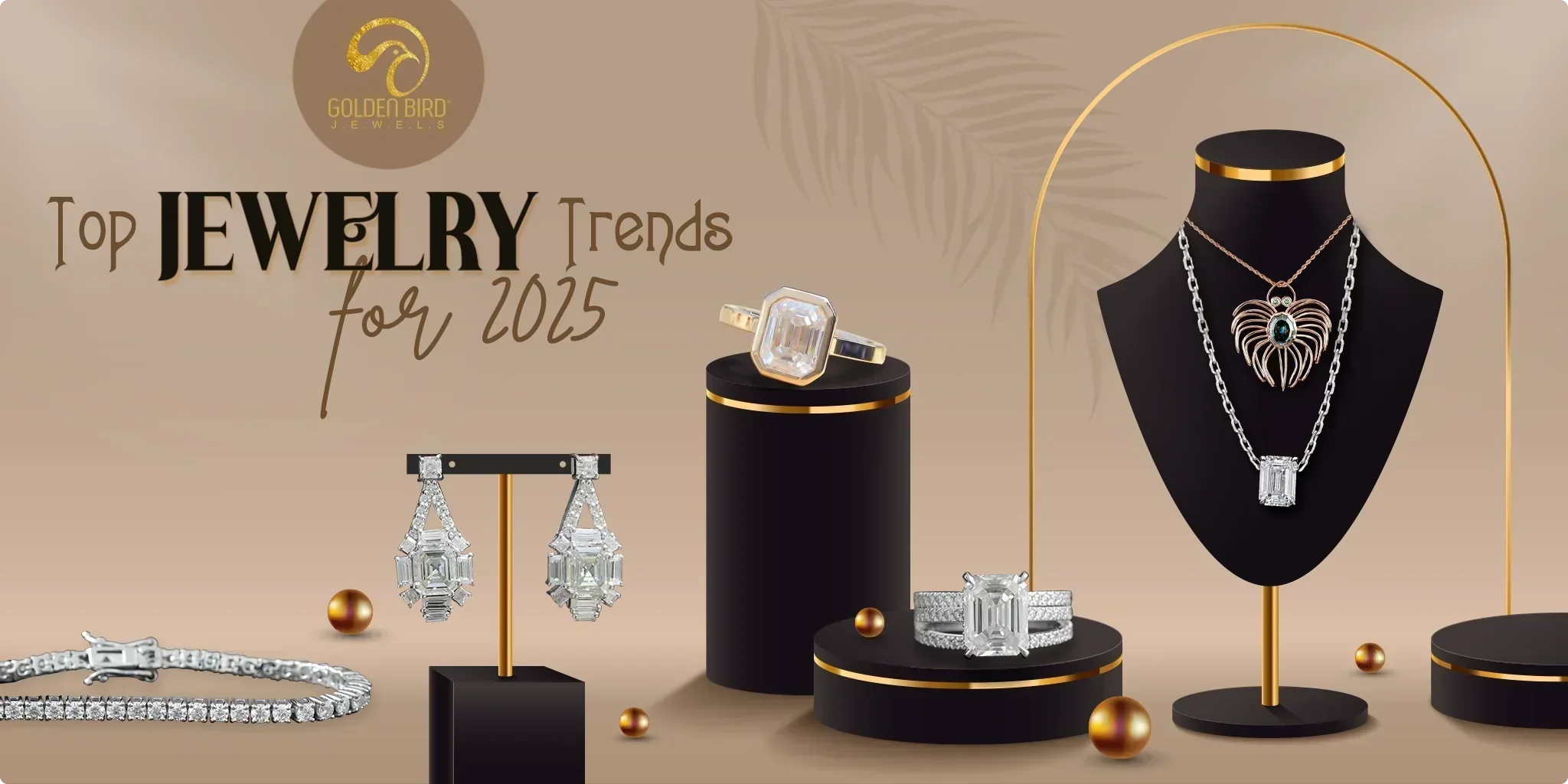 Top jewelry trends for 2025 showcasing rings, necklace, and bracelet designs.