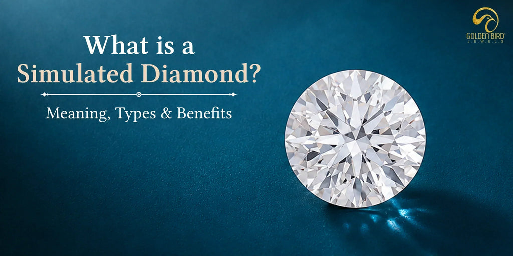 View of a round simulated diamond highlighting its brilliant facets and sparkle