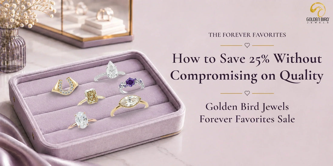 A premium collection of diamond rings showcased in an elegant jewelry box, featuring timeless styles with exclusive 25% off savings