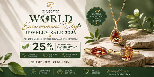 Sustainable diamond jewelry collection with champagne diamond rings and necklace for World Environment Day
