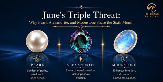 June birthstones featuring pearl, alexandrite, and moonstone beauty