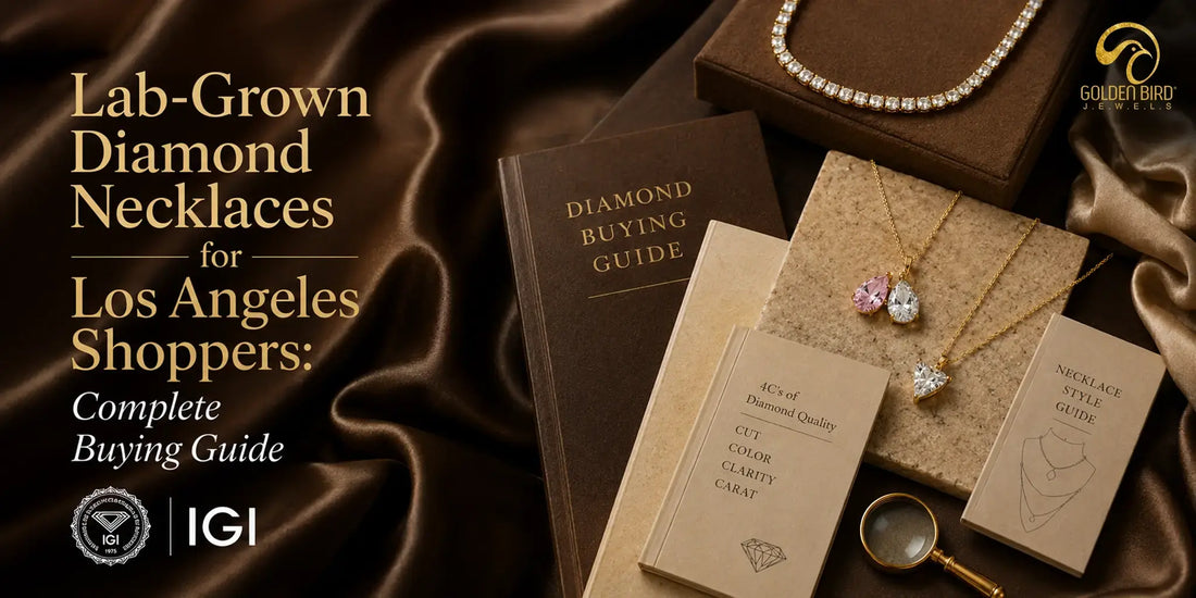 lab-grown diamond necklace collection with diamond buying guide, 4Cs booklet and pendant necklaces