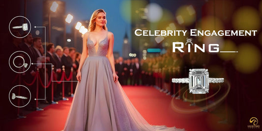 Featuring animated models in red carpet fashion, showcasing celebrity-inspired ring with all side view. Capturing Hollywood glamour with a luxurious vibe.