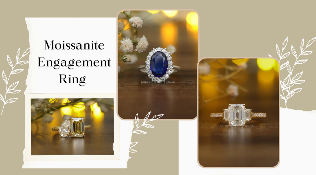 [Showing a three different types moissanite engagement ring] - [Golden Bird Jewels]