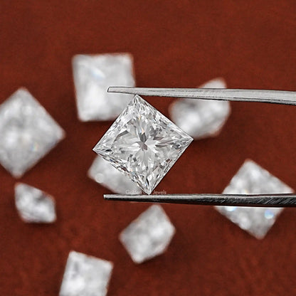 Twijer holding On the Princess Cut Loose Lab Grown Diamond