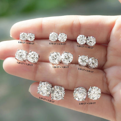 Colorless Multi Carat Weight Round Cut diamond Stud Earrings 