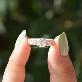 [1 Carat Round Cut Moissanite Engagement Ring by]-[Golden Bird Jewels]