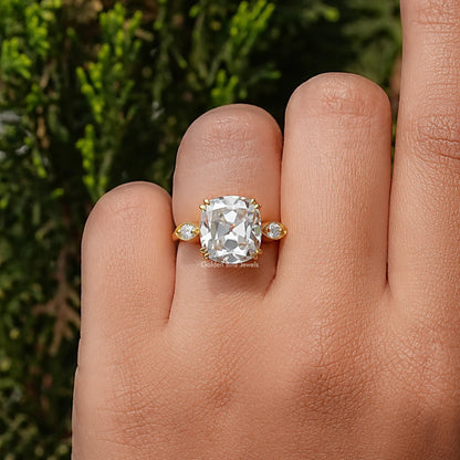 Old Mine Cushion Three Stone Moissanite Ring