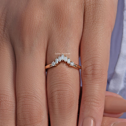 Baguette Cut Moissanite Curved Wedding Band