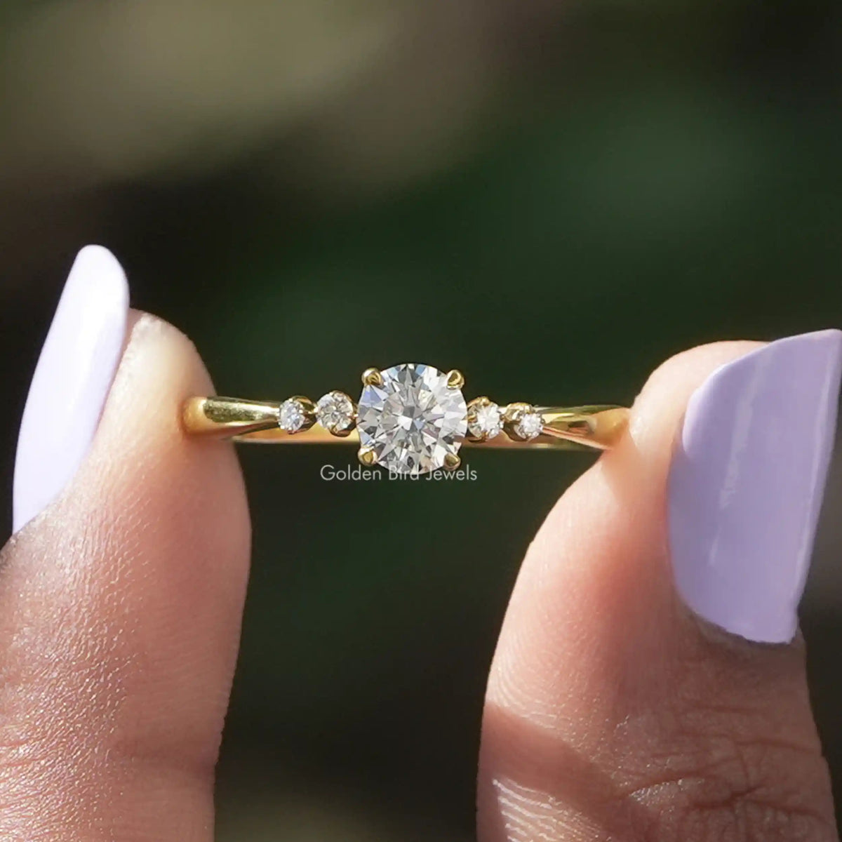 [5 Stone Round Cut Moissanite Engagement Ring]-[Golden Bird Jewels]