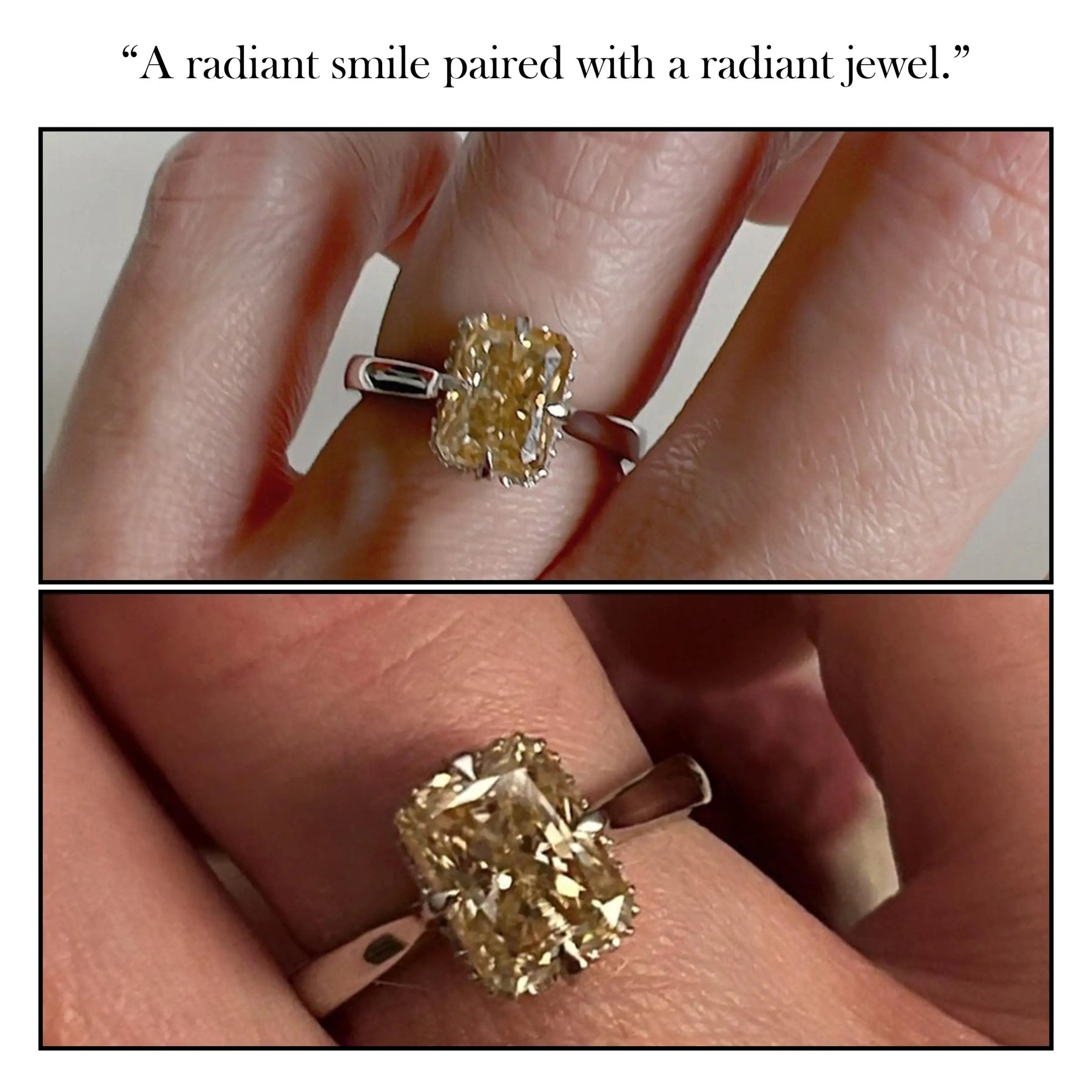 Gelber Radiant-Schliff-Moissanit-Verlobungsring mit verstecktem Halo