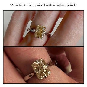 Gelber Radiant-Schliff-Moissanit-Verlobungsring mit verstecktem Halo